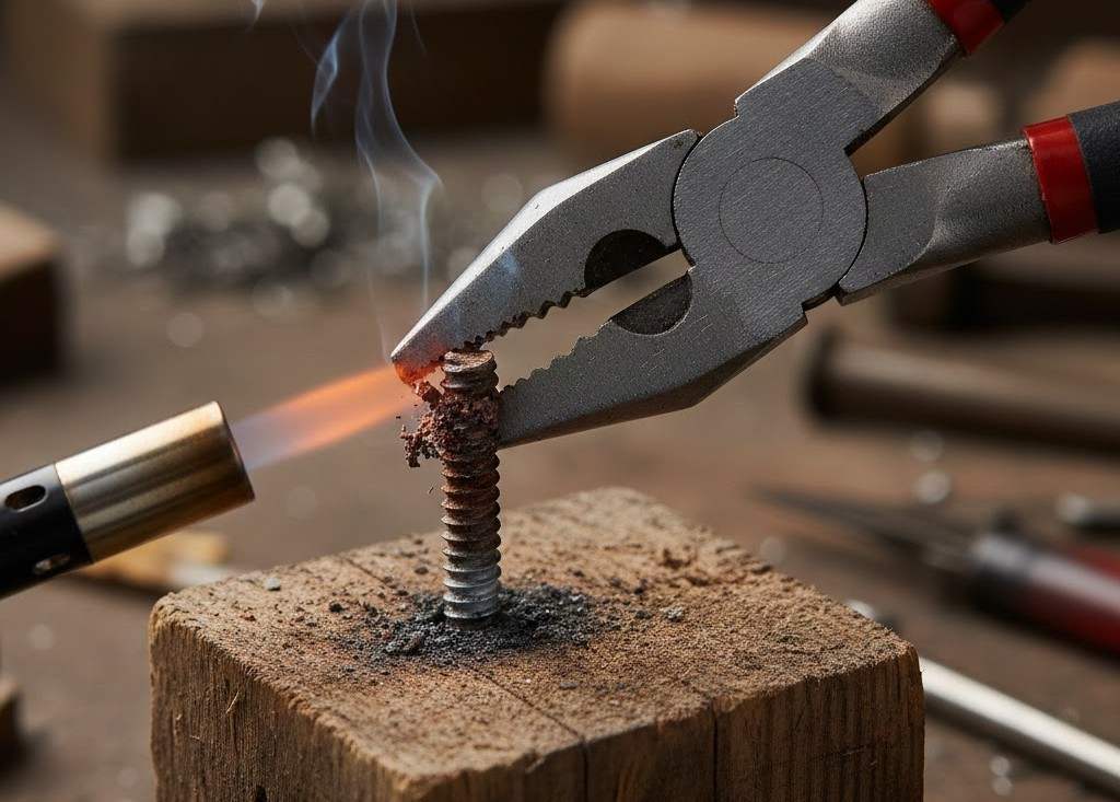 Heating a metal screw with pliers