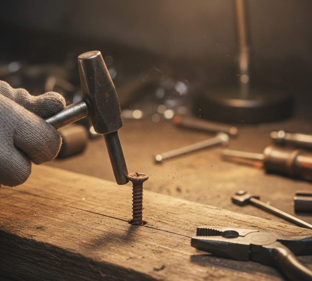 Punch-and-turn screw removal method