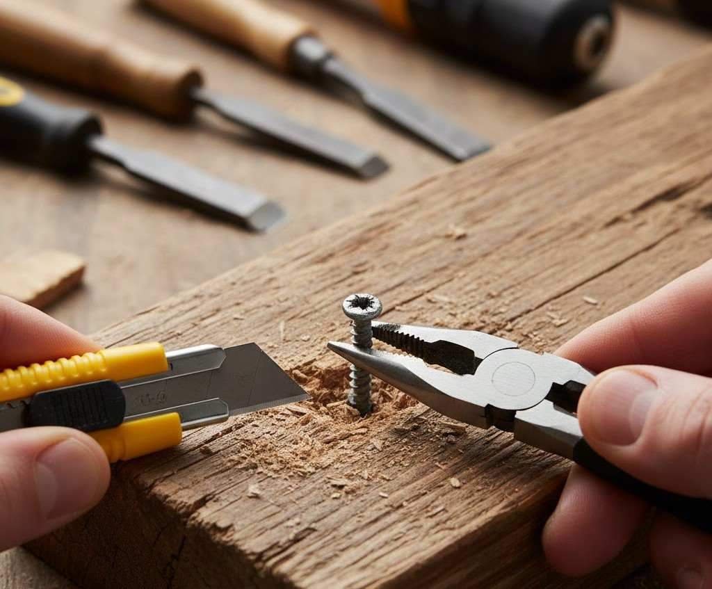 Removing material around a stuck screw
