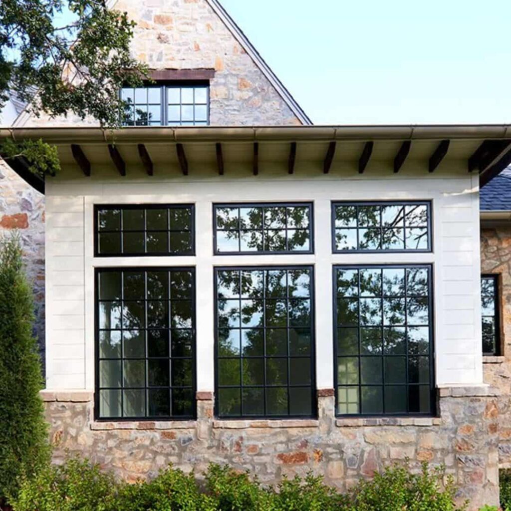 An image of Black Grid Windows with Simple White Trim