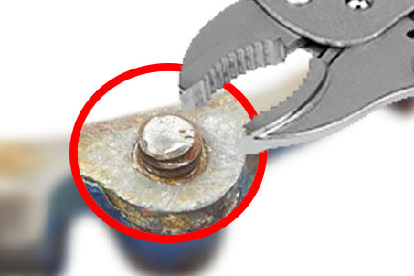 Locking pliers on an exposed shaft